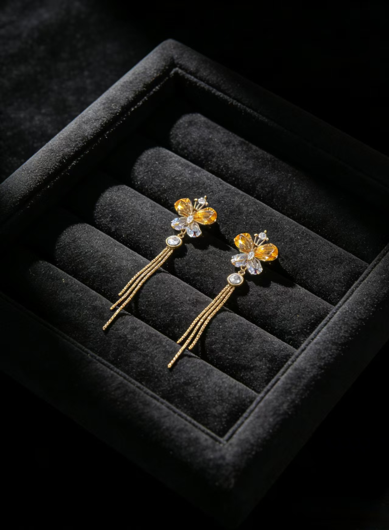 Golden Butterfly Flutter Drop Earrings