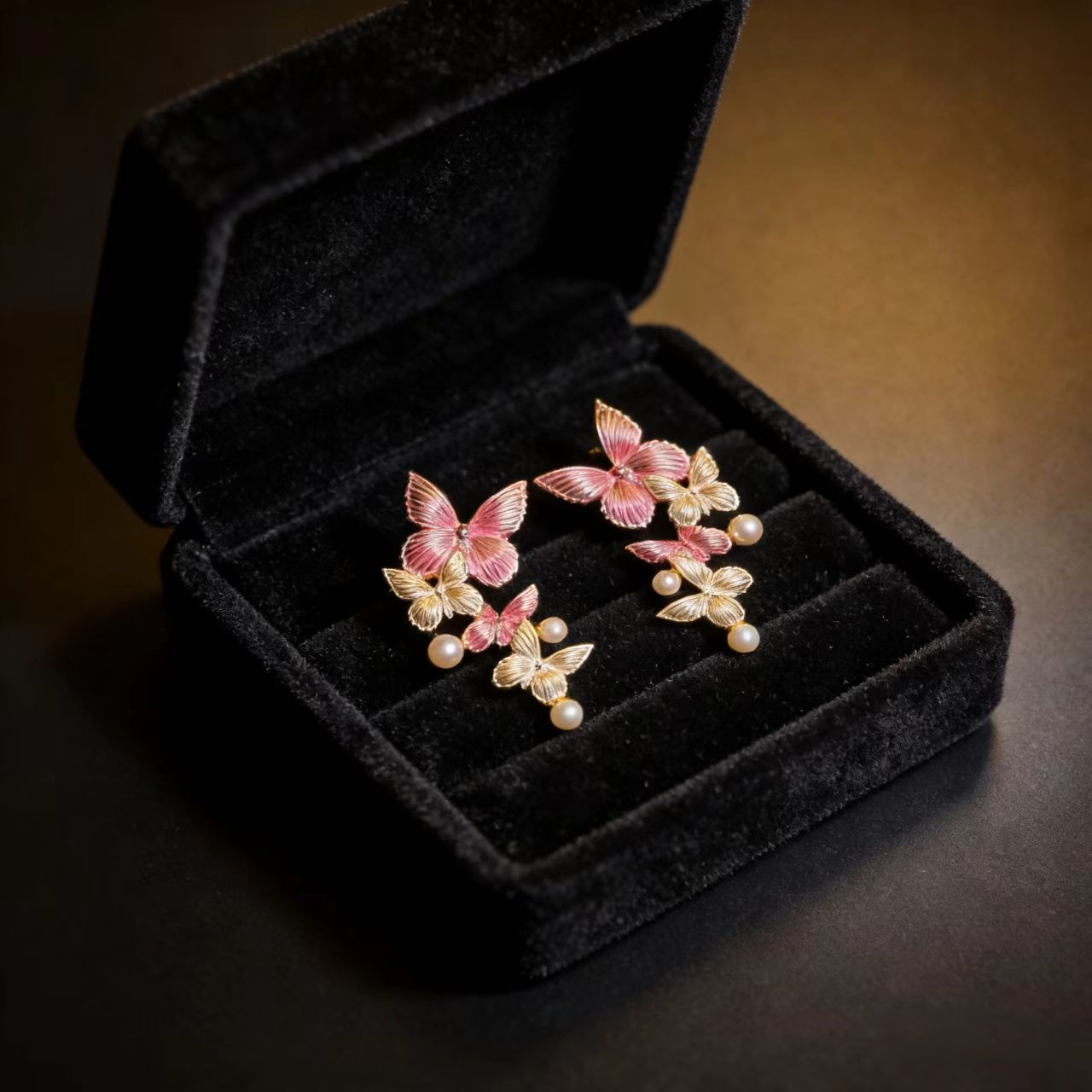 Pink Butterfly Cluster Studs