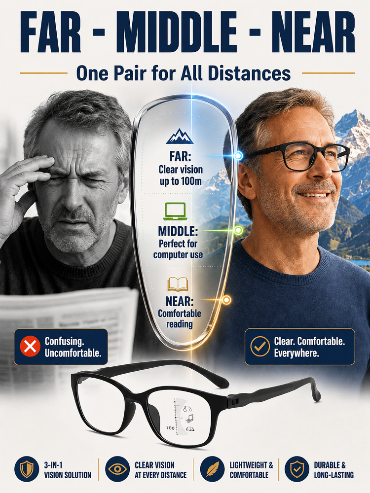 Multifocal Ultra-Light Sports Reading Glasses for Day and Night Use