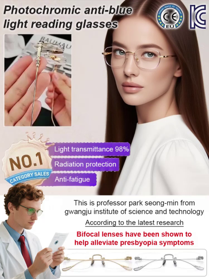Photochromic anti-blue light reading glasses