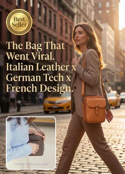 Unisex Trendy Messenger Bag, 100% Italian Leather, handcrafted vintage style. 