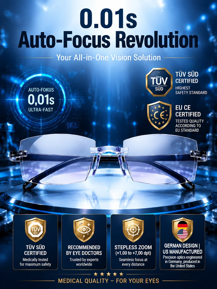 0.01s Auto-Focus Progressive Glasses +1.00~+7.00D Stepless for Reading & Driving