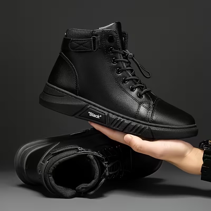 Men's Versatile Black Casual High-Top Faux Boots