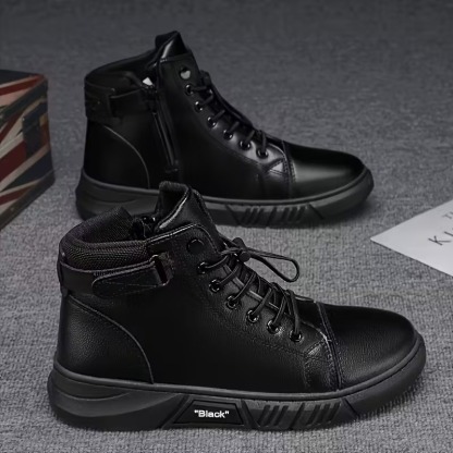 Men's Versatile Black Casual High-Top Faux Boots