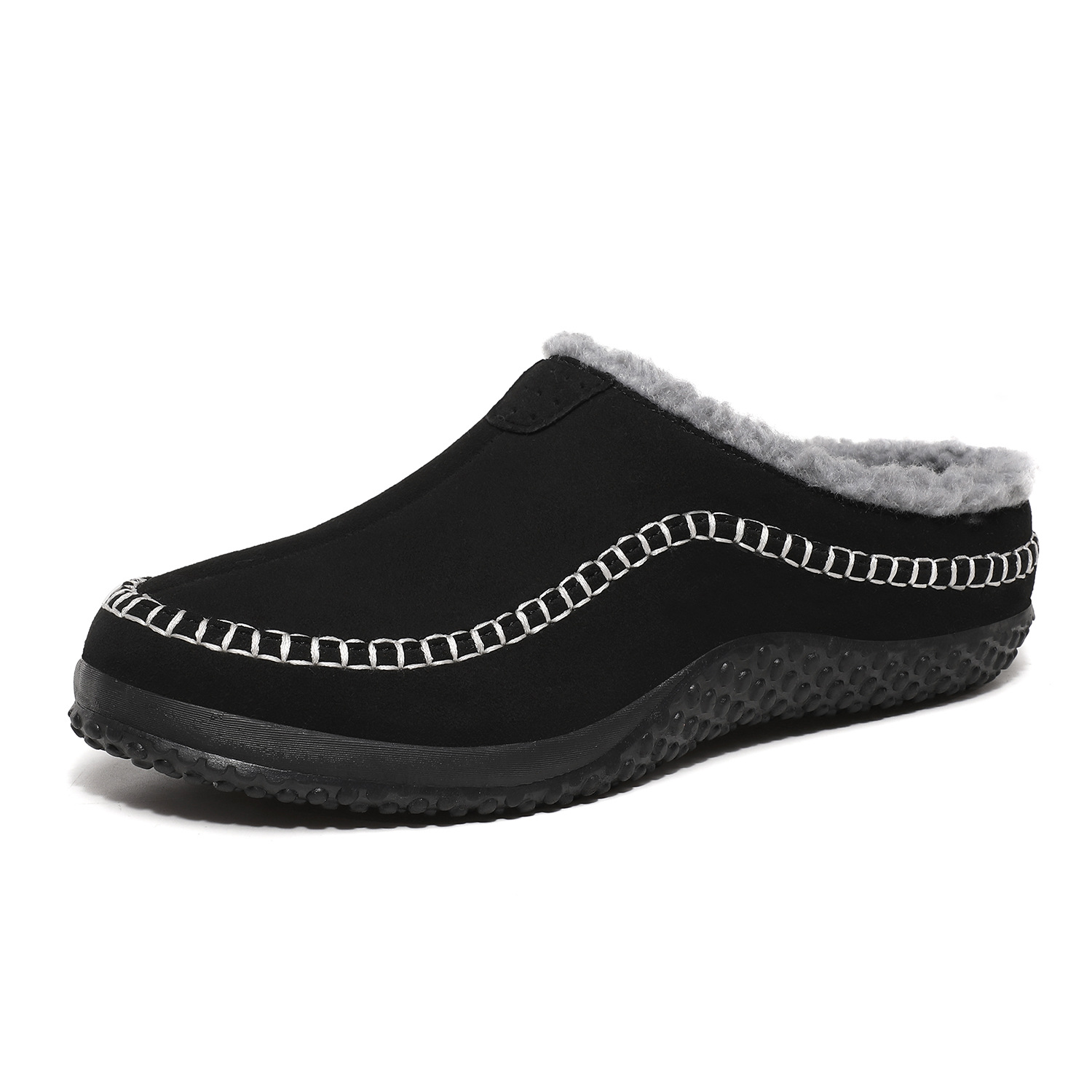 🔥🚀 hot sale limited stock mens daily non slip warm plush wide toe slip on loafers slippers