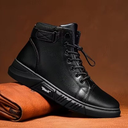 Men's Versatile Black Casual High-Top Faux Boots