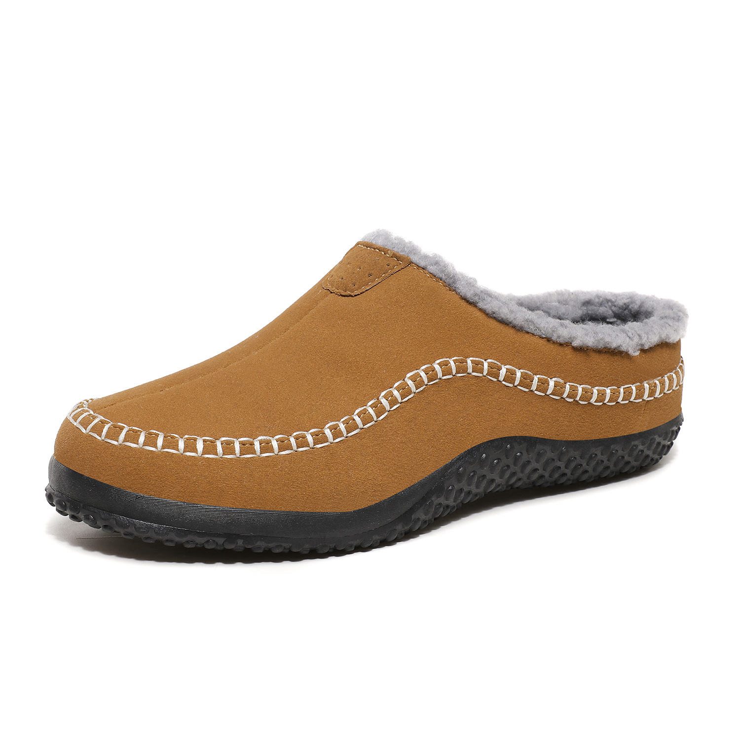 🔥🚀 hot sale limited stock mens daily non slip warm plush wide toe slip on loafers slippers