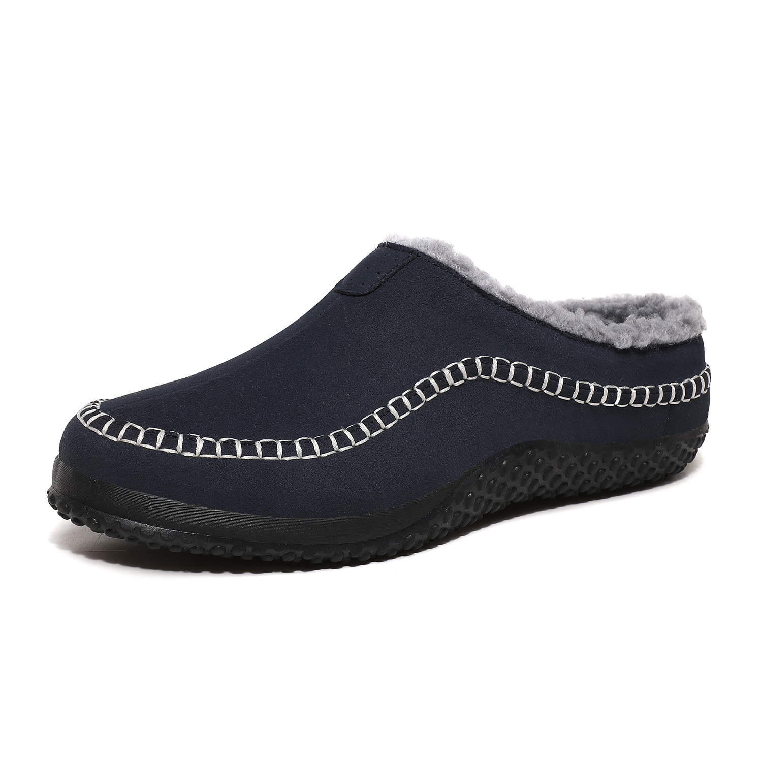 🔥🚀 hot sale limited stock mens daily non slip warm plush wide toe slip on loafers slippers