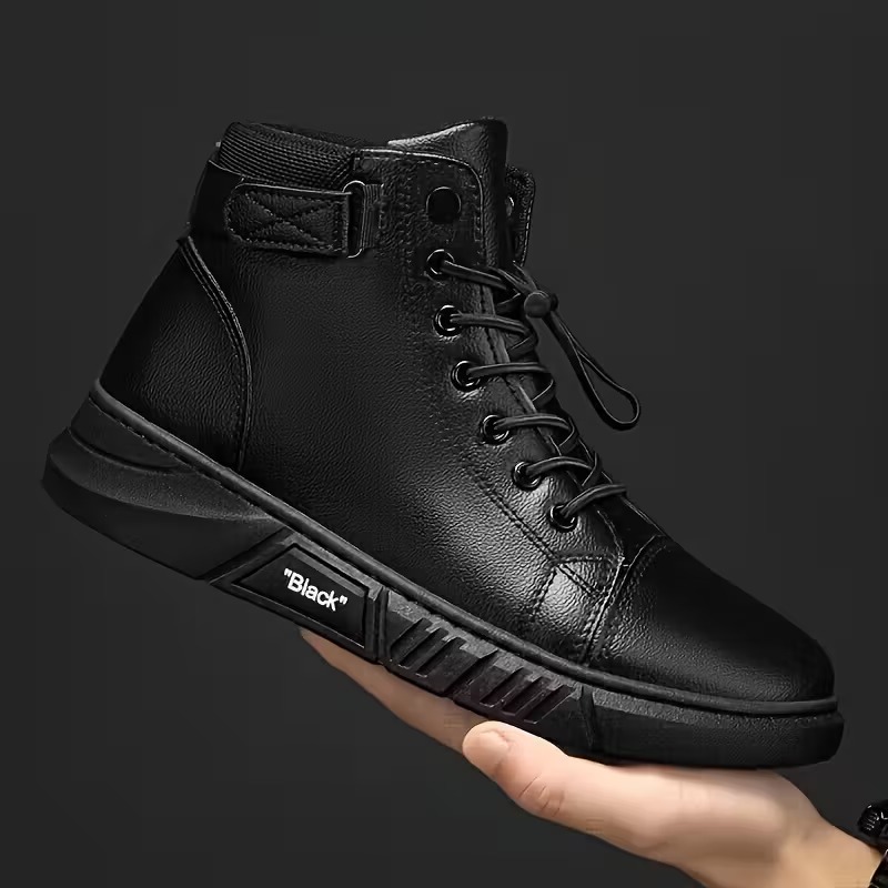 Men's Versatile Black Casual High-Top Faux Boots