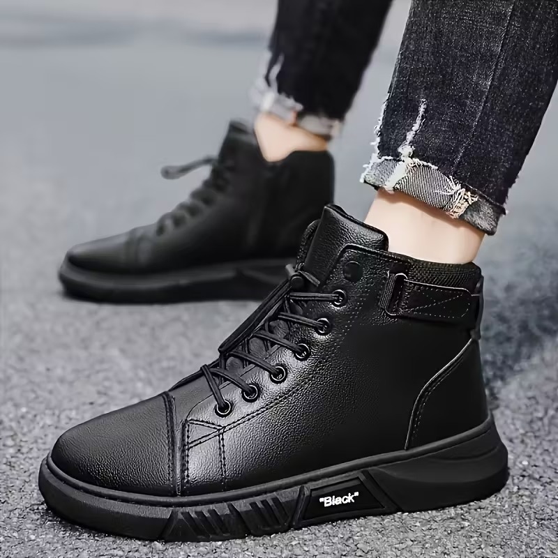 Men's Versatile Black Casual High-Top Faux Boots