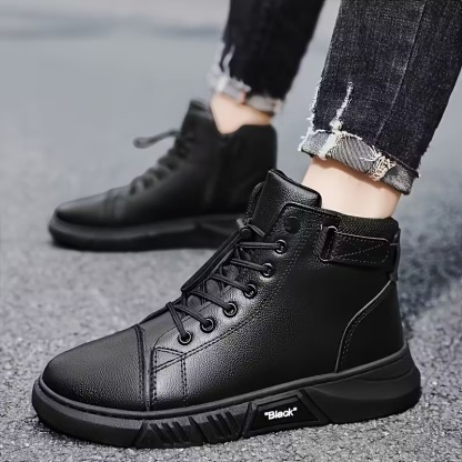 Men's Versatile Black Casual High-Top Faux Boots