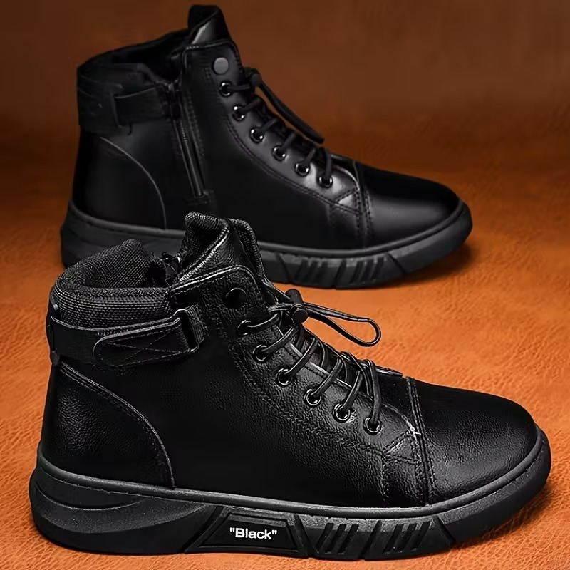 Men's Versatile Black Casual High-Top Faux Boots