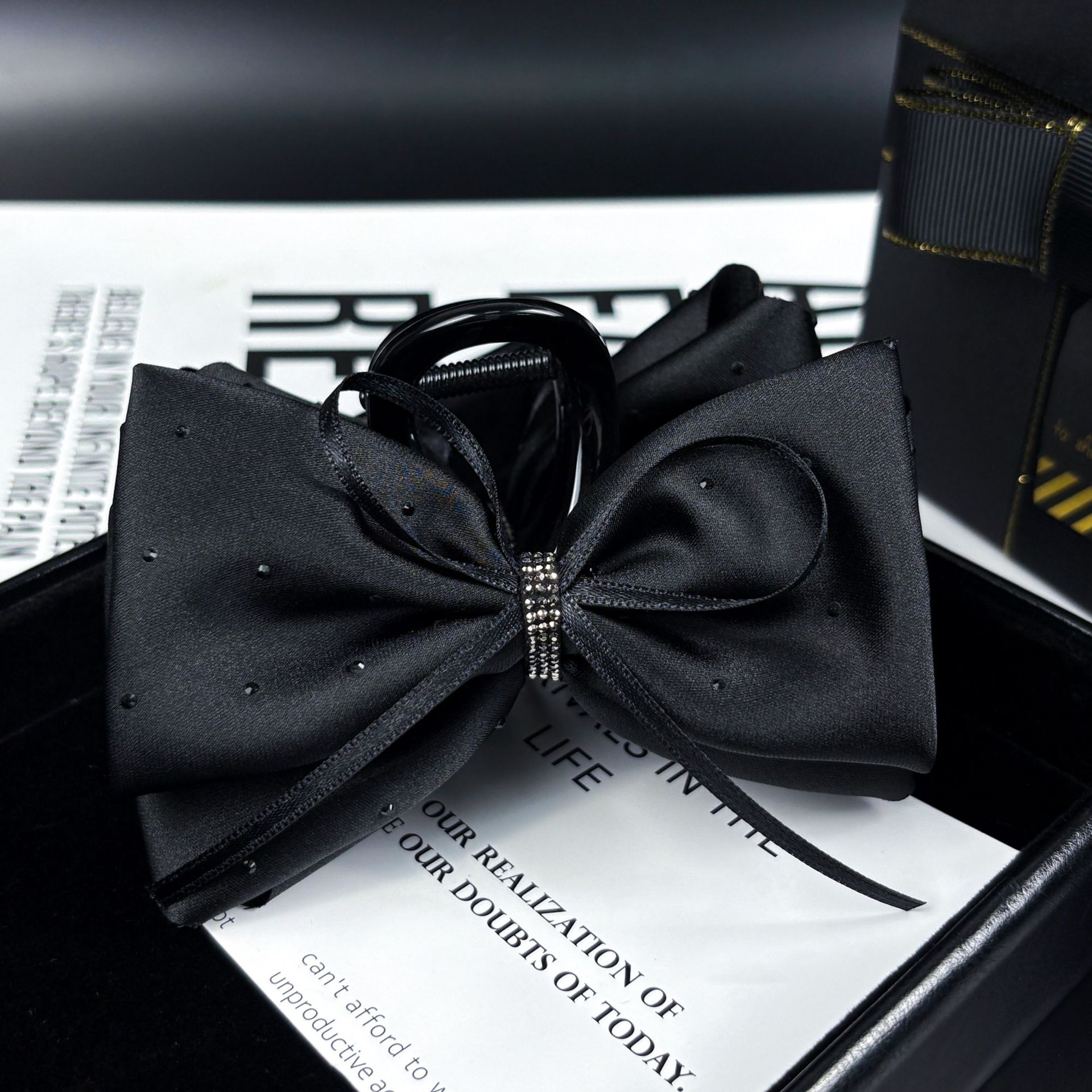Black Ribbon Perm Hairpin For Women'S Back Of Head Half Tie Clip Grabber Fashion New Temperament High-End Hairpin Clip