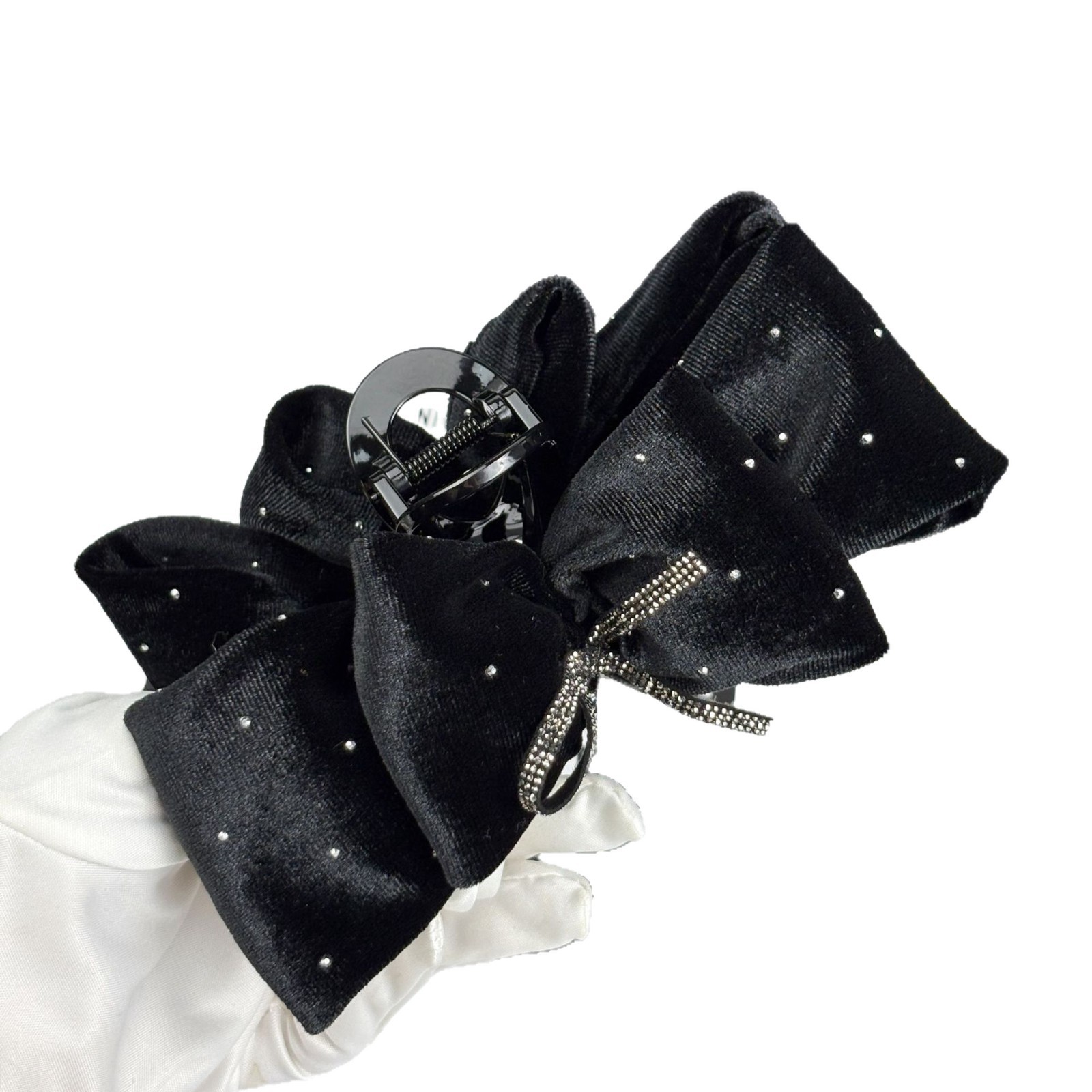 Velvet Black Bow Hair Clip High-End Grabber Female Large New Year Red Shark Clip Headwear