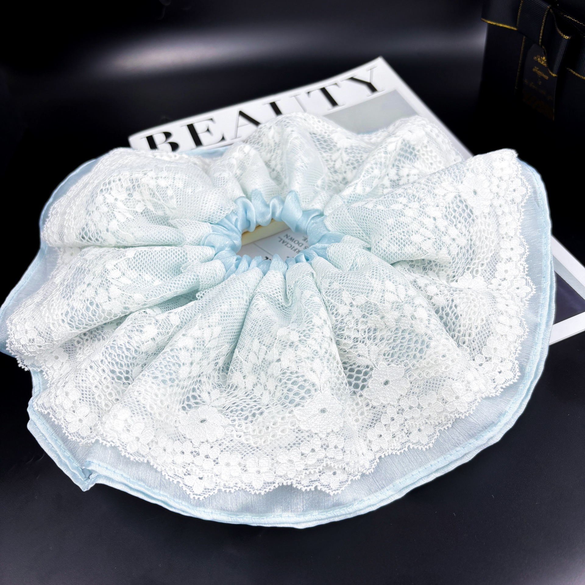 2025 New Fairy Style Double Layer Lace Hair Tie Retro French Jacquard Large Intestine Hair Tie Women’S Gentle Hair Accessories