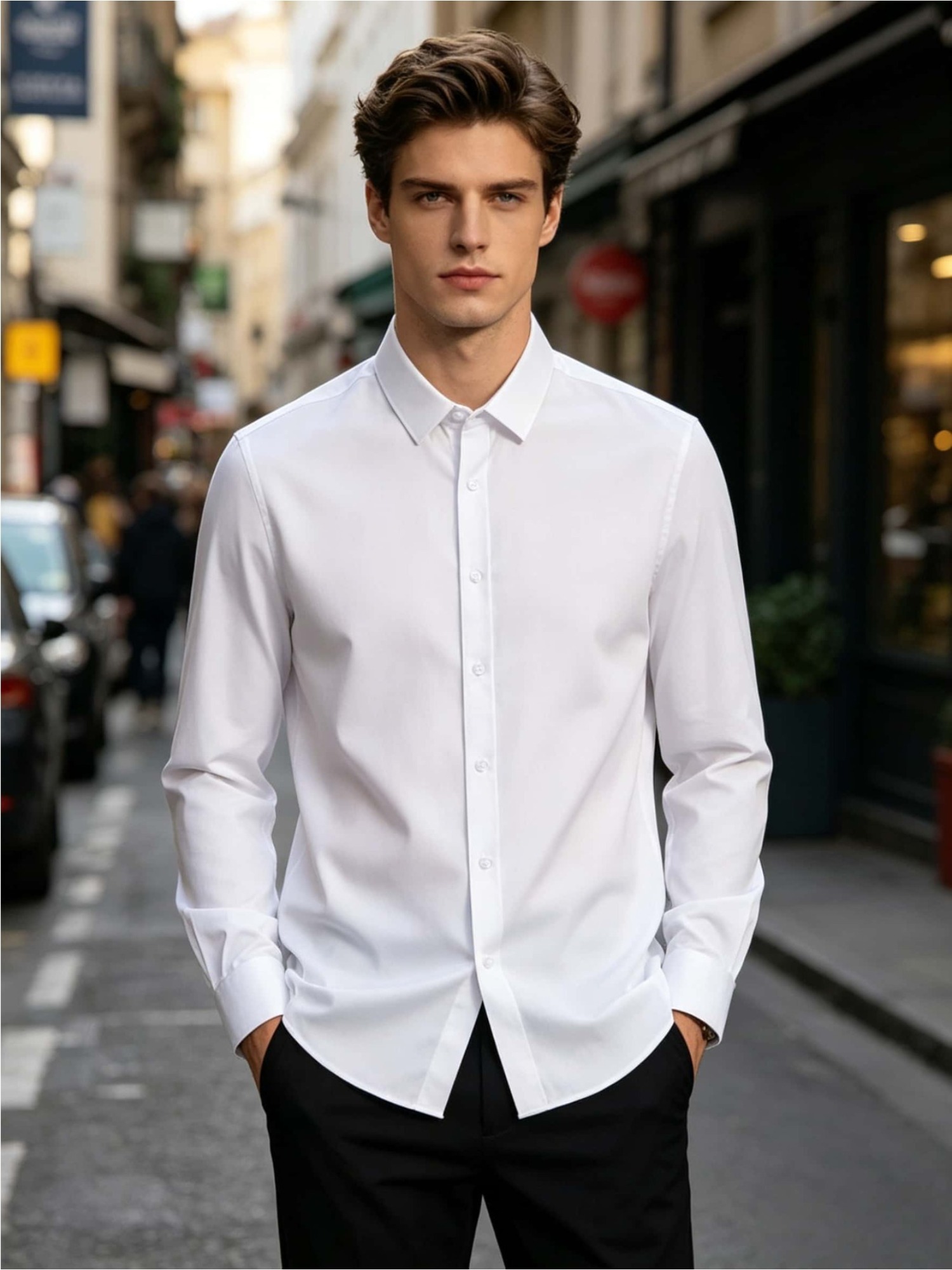 Men's 3pcs Long Sleeve Dress Shirts, Wrinkle-Free Stretch Formal Business Shirts, Slim Fit Button Tops for Office, Work and Casual Wear