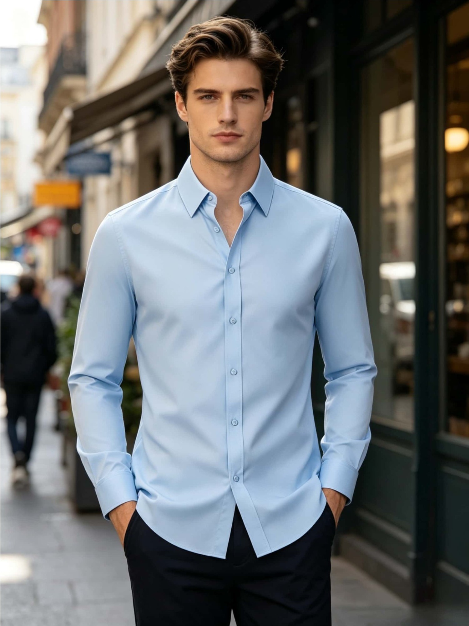 Men's 3pcs Long Sleeve Dress Shirts, Wrinkle-Free Stretch Formal Business Shirts, Slim Fit Button Tops for Office, Work and Casual Wear
