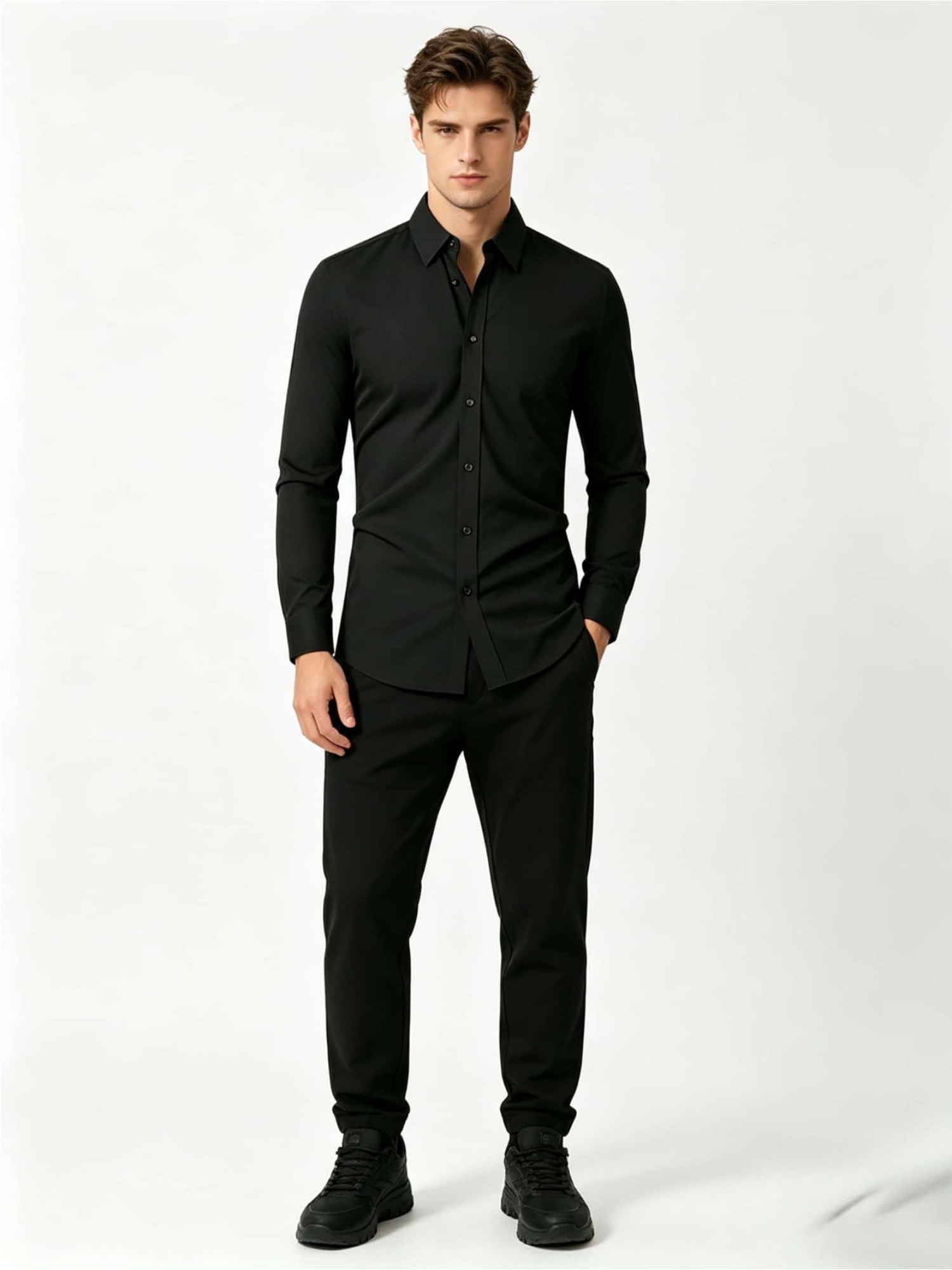 Men's 3pcs Long Sleeve Dress Shirts, Wrinkle-Free Stretch Formal Business Shirts, Slim Fit Button Tops for Office, Work and Casual Wear