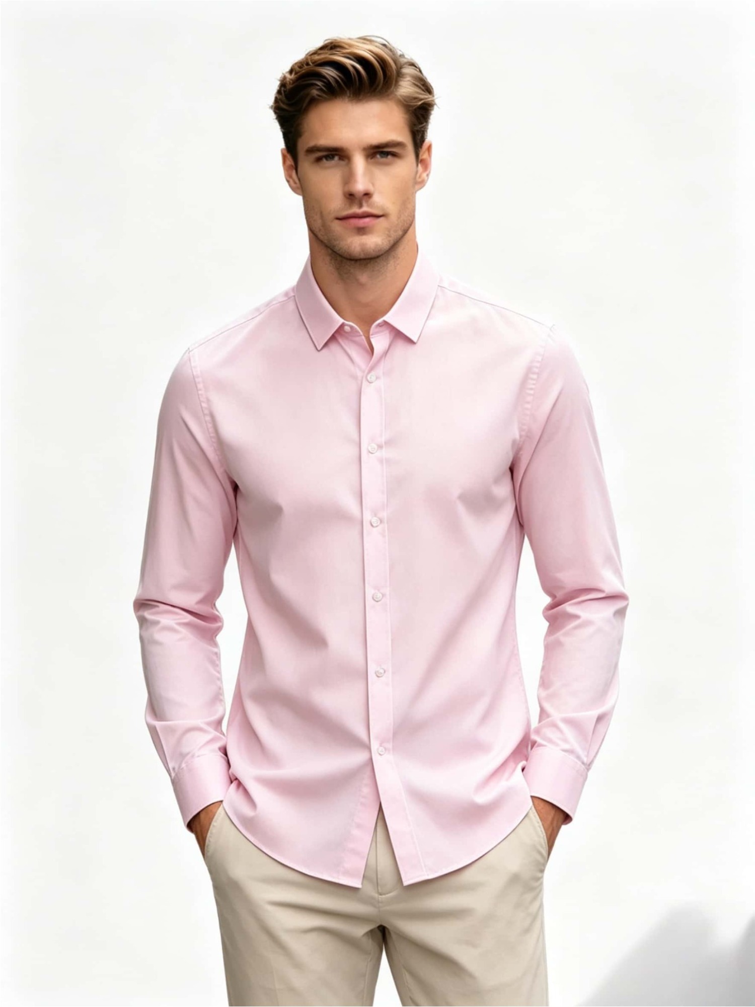 Men's 3pcs Long Sleeve Dress Shirts, Wrinkle-Free Stretch Formal Business Shirts, Slim Fit Button Tops for Office, Work and Casual Wear