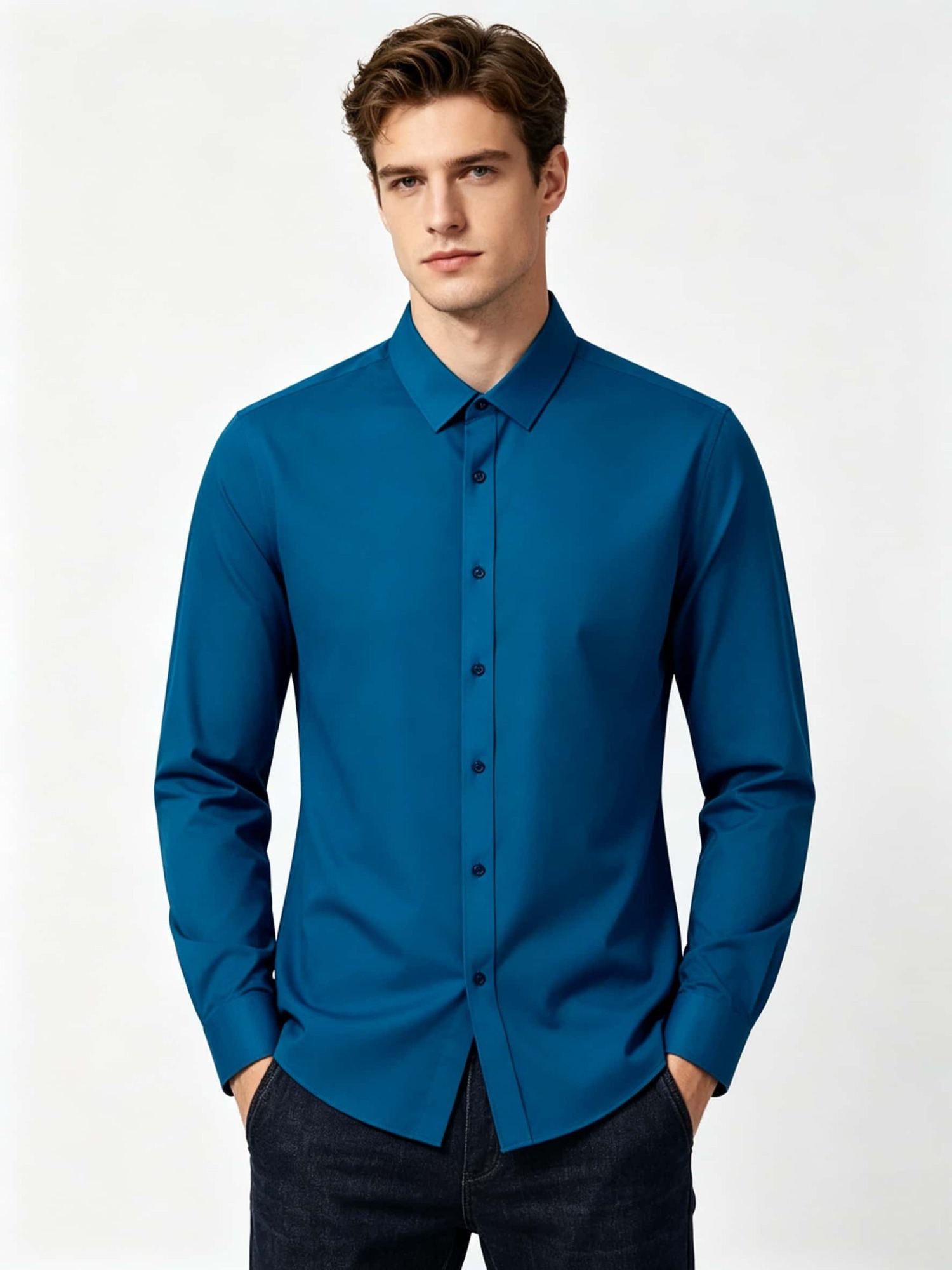 Men's 3pcs Long Sleeve Dress Shirts, Wrinkle-Free Stretch Formal Business Shirts, Slim Fit Button Tops for Office, Work and Casual Wear
