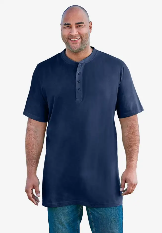 Shrink-Less Longer Length Lightweight Henley T-Shirt