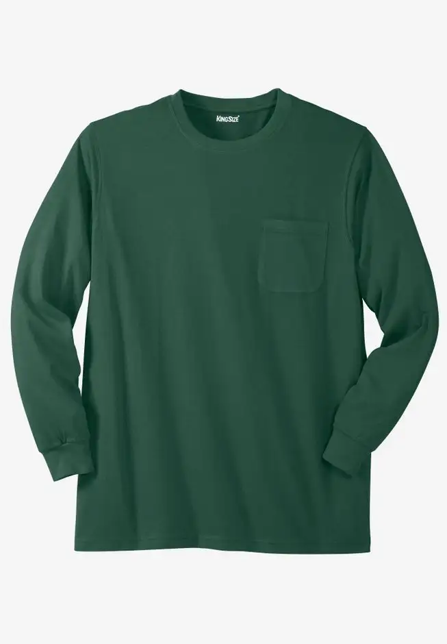 Shrink-LessTM Lightweight Long-Sleeve Crewneck Pocket T-Shirt