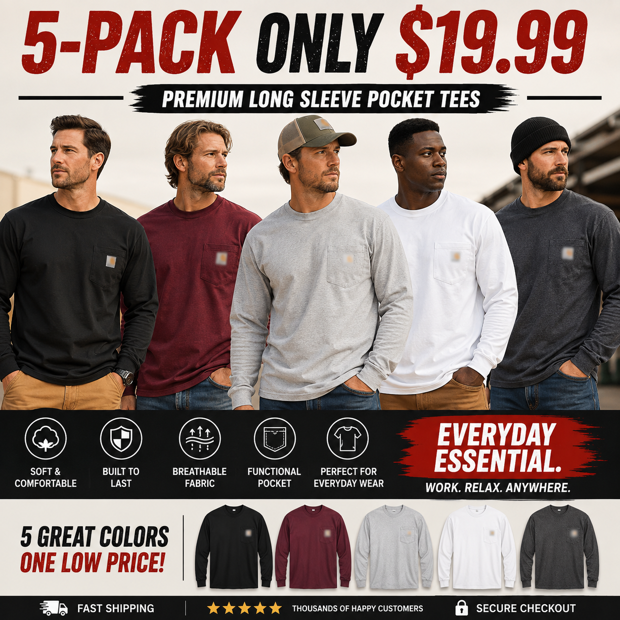 LAST 3 DAYS DEALS🔥CHT Men's K87 Workwear Loose Fit Heavyweight Short-Sleeve Pocket T-Shirt