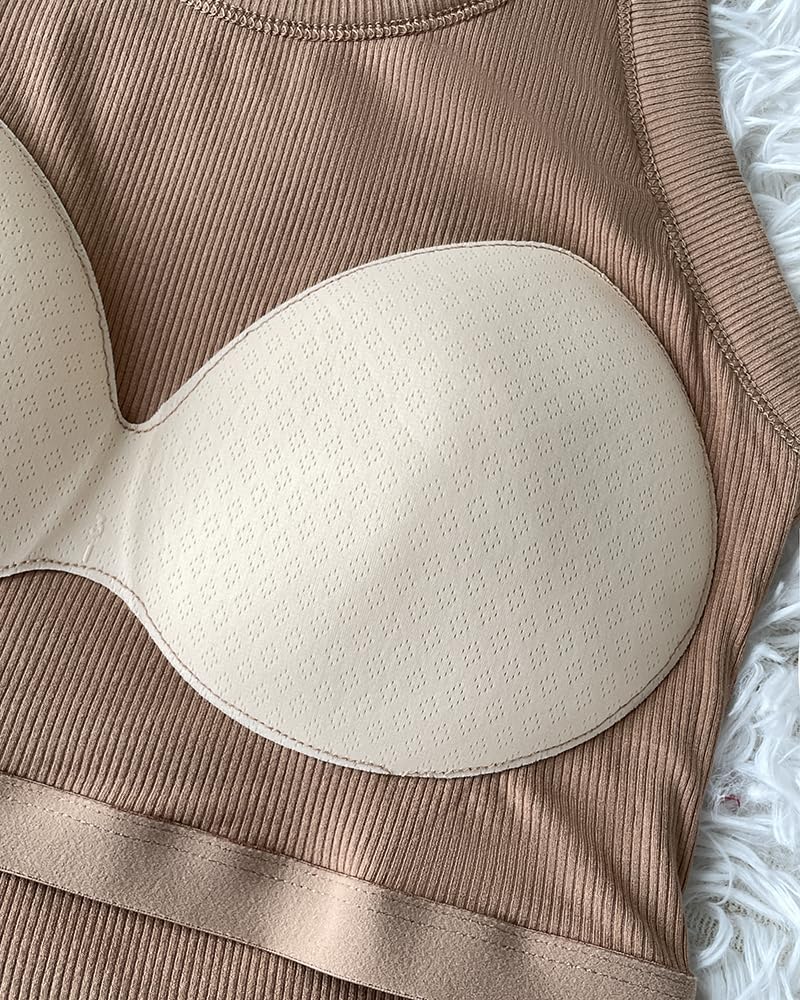 Women Everyday Basic RibbedBuilt-in Bra Tank