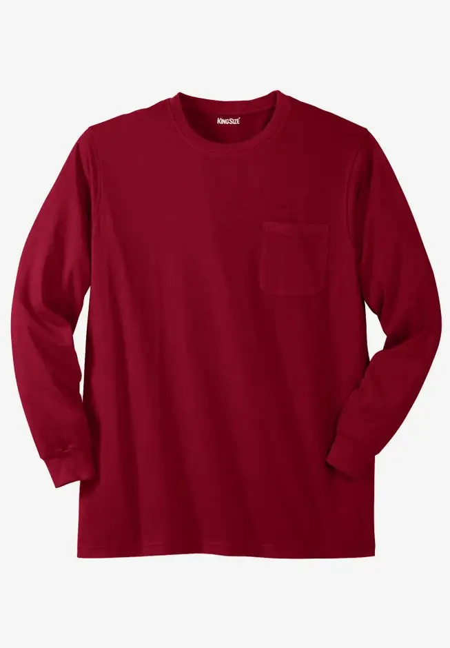 Shrink-LessTM Lightweight Long-Sleeve Crewneck Pocket T-Shirt