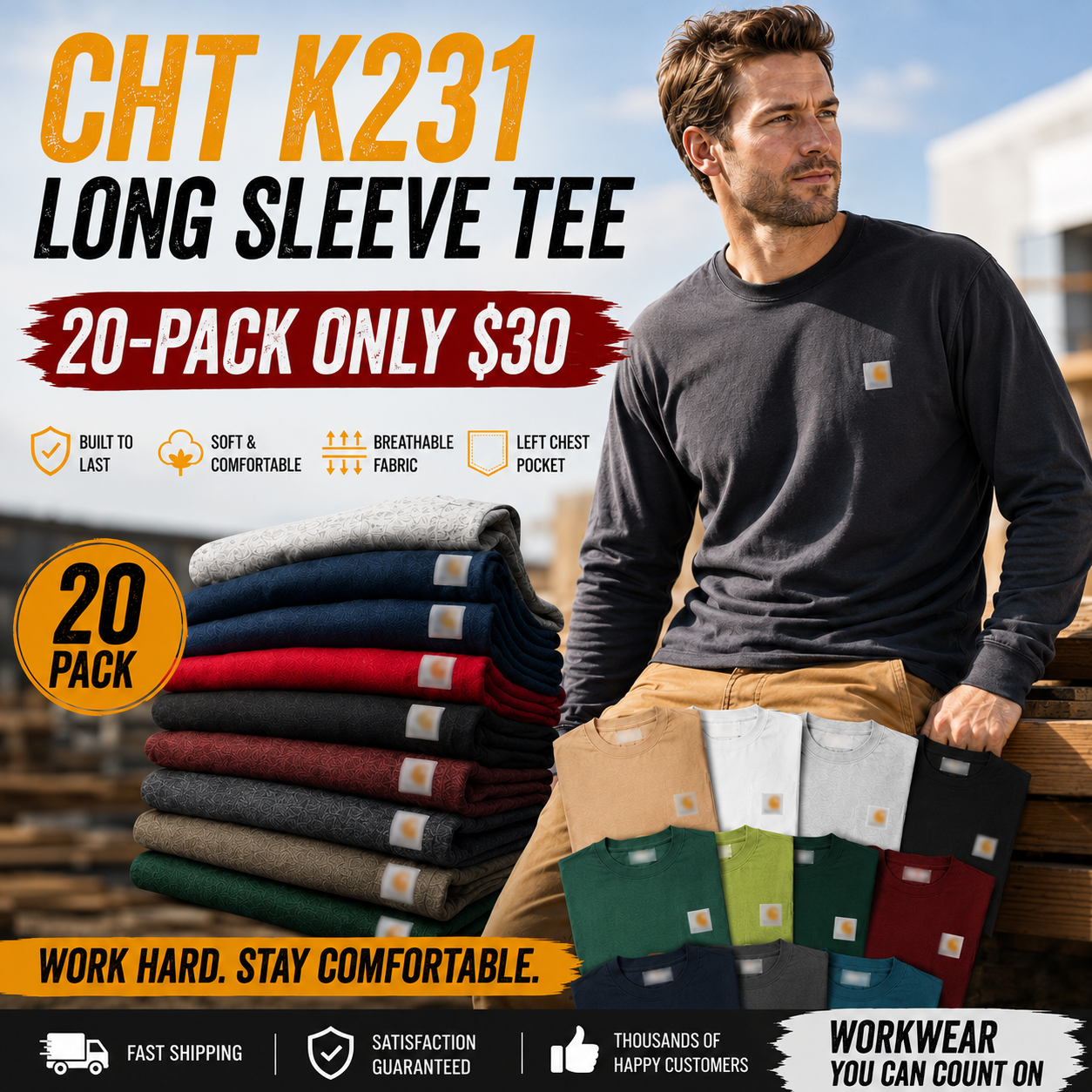 LAST 3 DAYS DEALS🔥CHT Men's K87 Workwear Loose Fit Heavyweight Short-Sleeve Pocket T-Shirt
