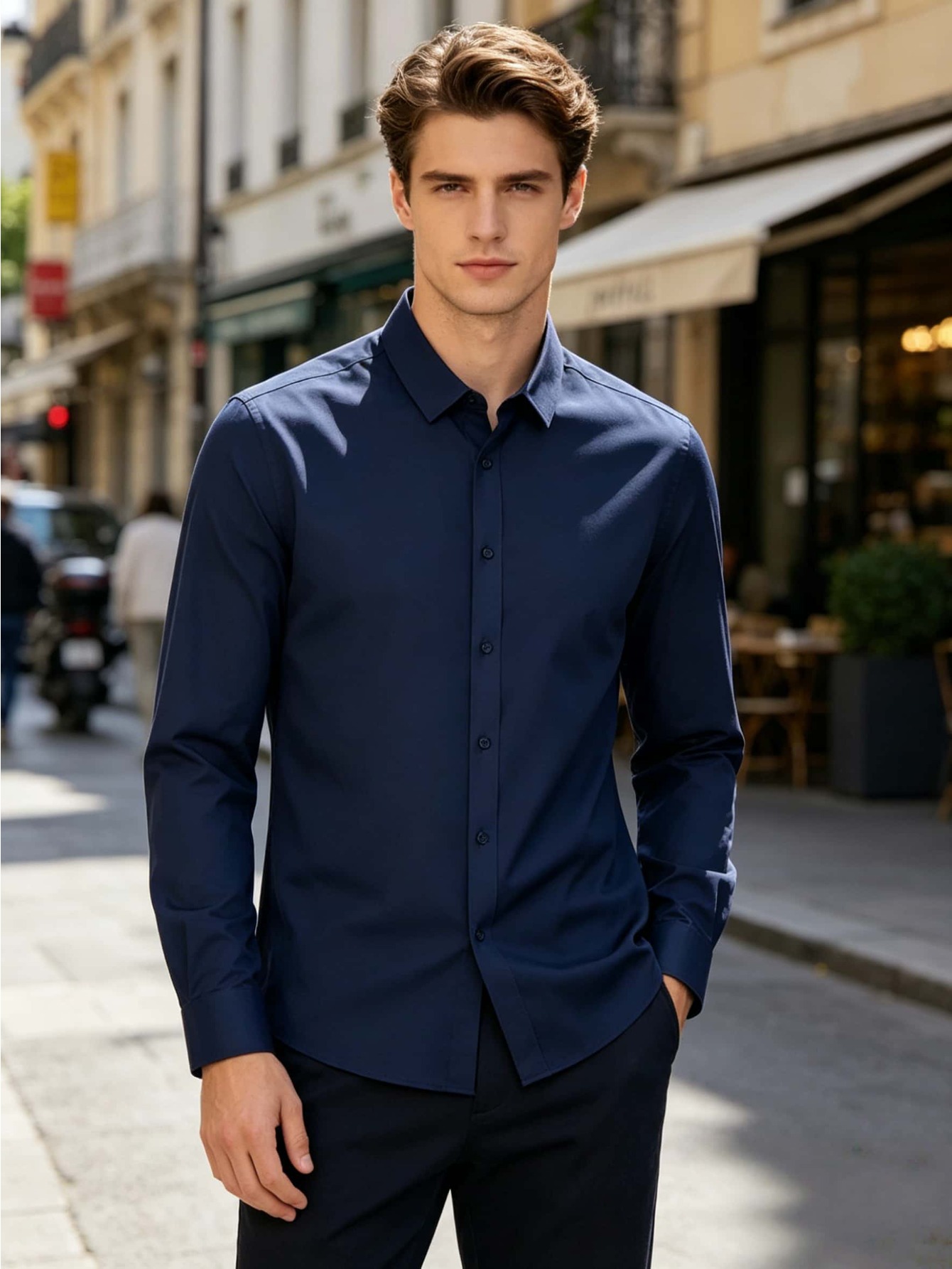 Men's 3pcs Long Sleeve Dress Shirts, Wrinkle-Free Stretch Formal Business Shirts, Slim Fit Button Tops for Office, Work and Casual Wear