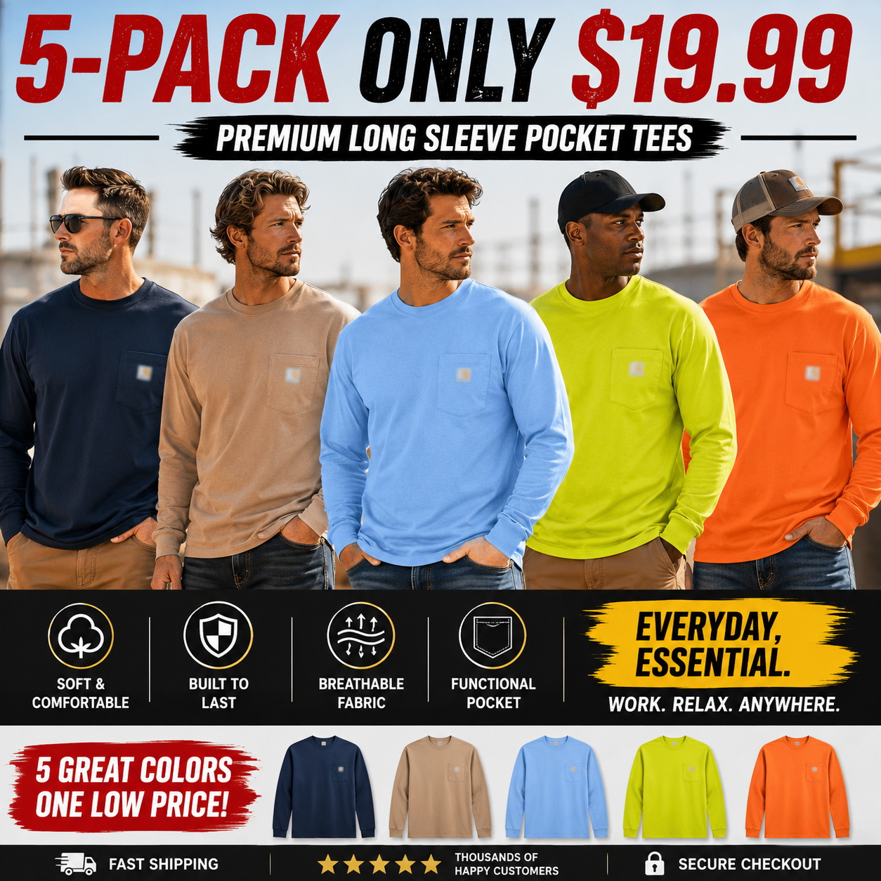 LAST 3 DAYS DEALS🔥CHT Men's K87 Workwear Loose Fit Heavyweight Short-Sleeve Pocket T-Shirt