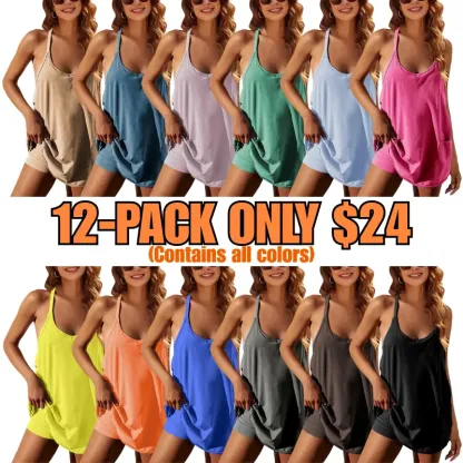 Women's Sporty Sleeveless Mini Built-in Shorts Dress