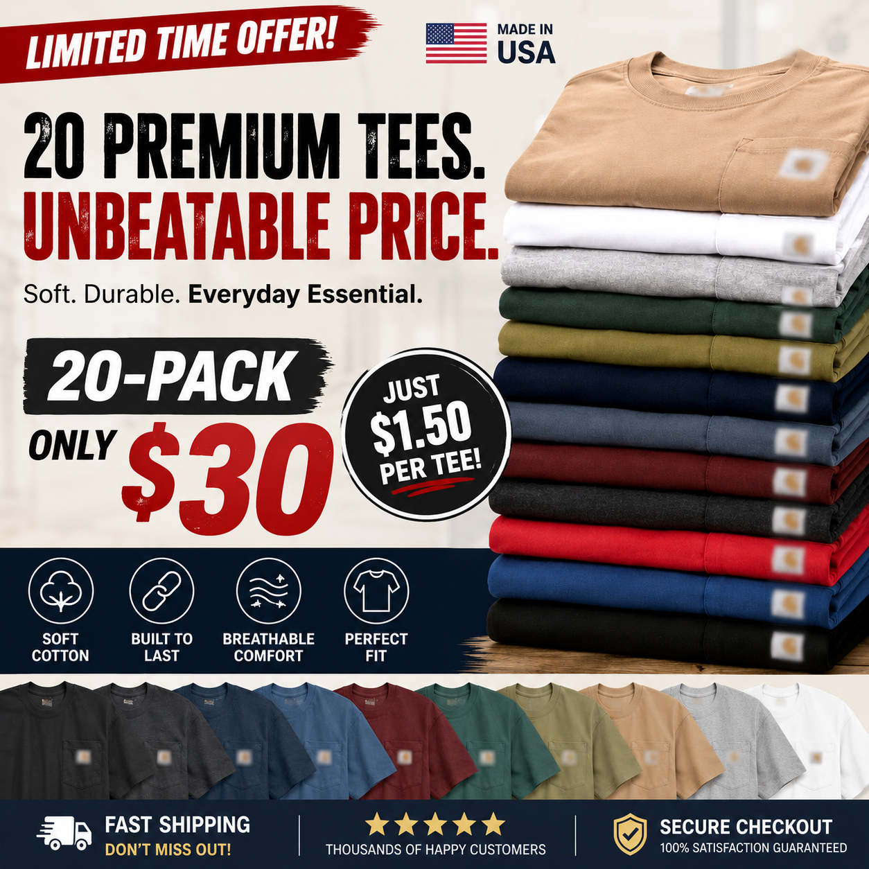 LAST 3 DAYS DEALS🔥CHT Men's K87 Workwear Loose Fit Heavyweight Short-Sleeve Pocket T-Shirt