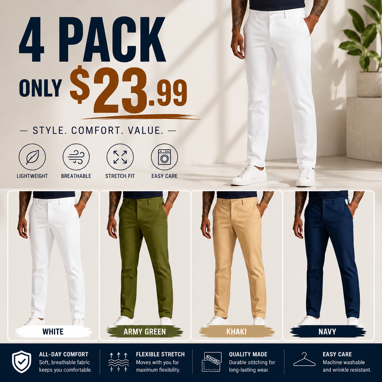 🚨 Final Hour! 🚨Men's Golf Stretch Straight Pants