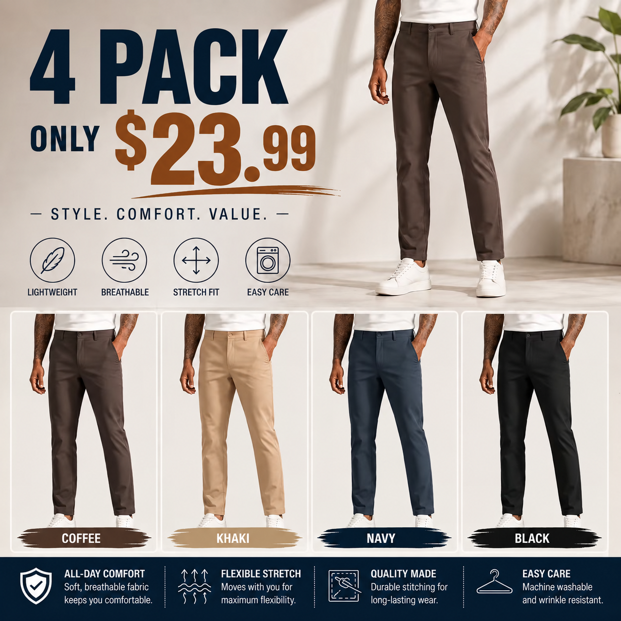 🚨 Final Hour! 🚨Men's Golf Stretch Straight Pants