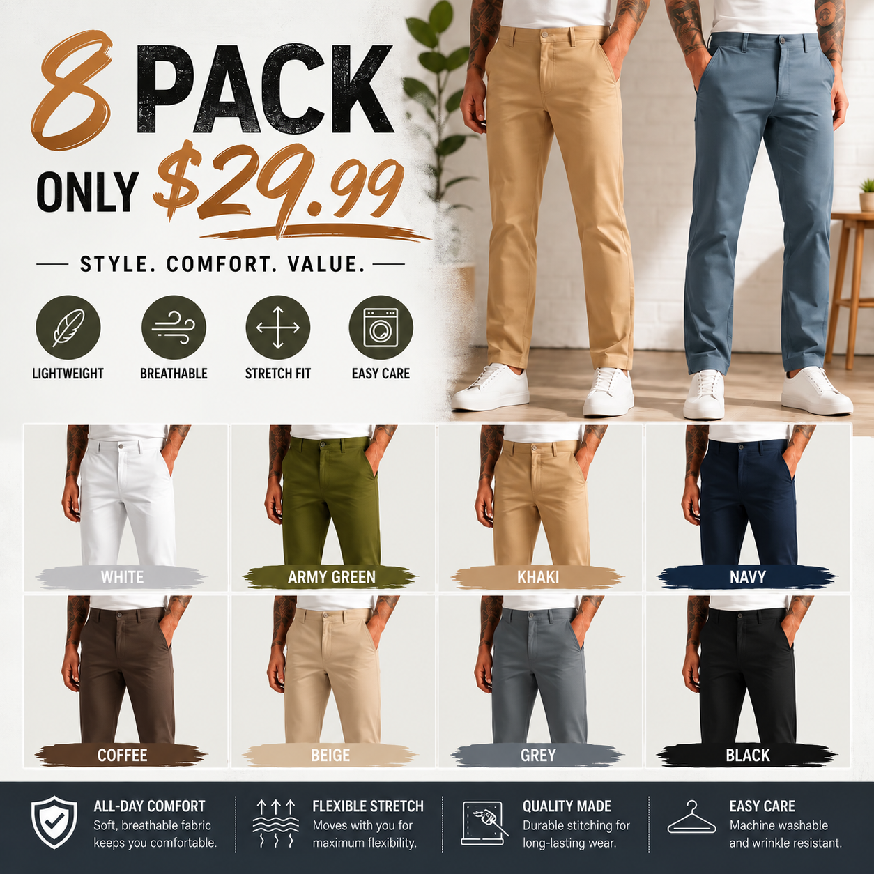 🚨 Final Hour! 🚨Men's Golf Stretch Straight Pants