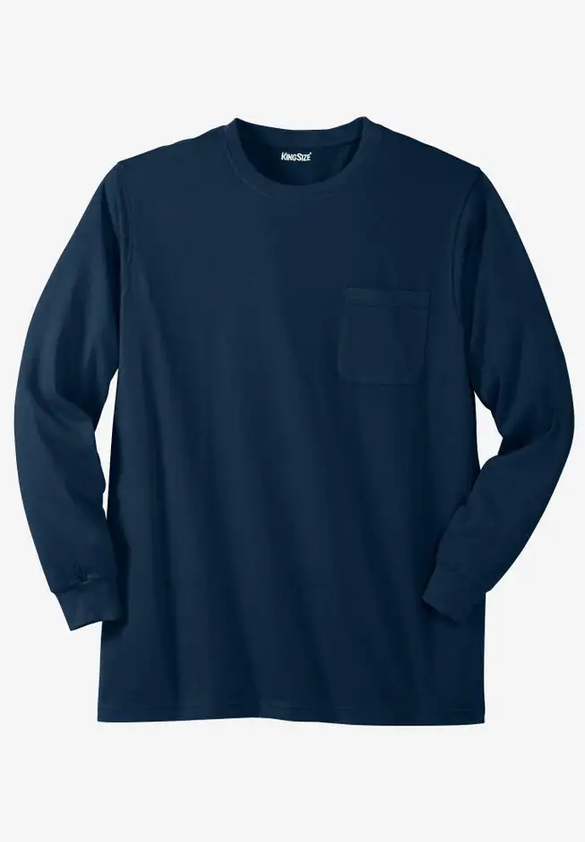 Shrink-LessTM Lightweight Long-Sleeve Crewneck Pocket T-Shirt