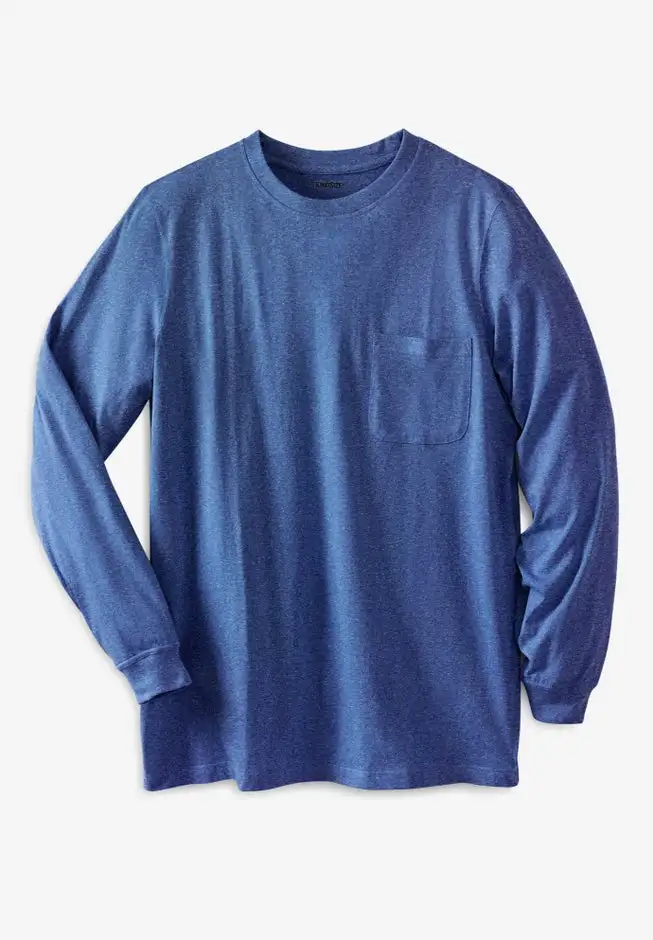 Shrink-LessTM Lightweight Long-Sleeve Crewneck Pocket T-Shirt