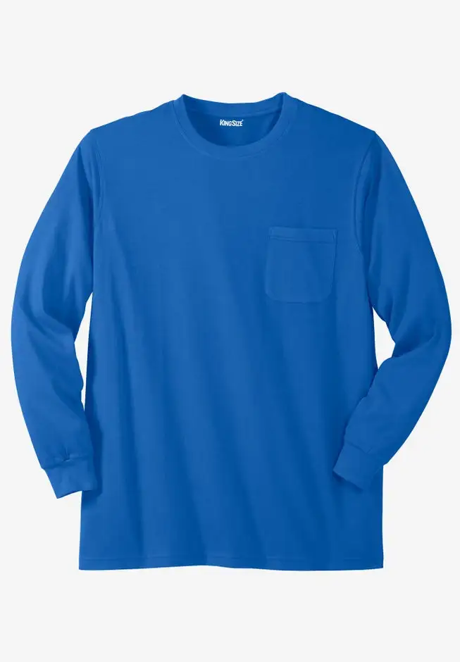 Shrink-LessTM Lightweight Long-Sleeve Crewneck Pocket T-Shirt