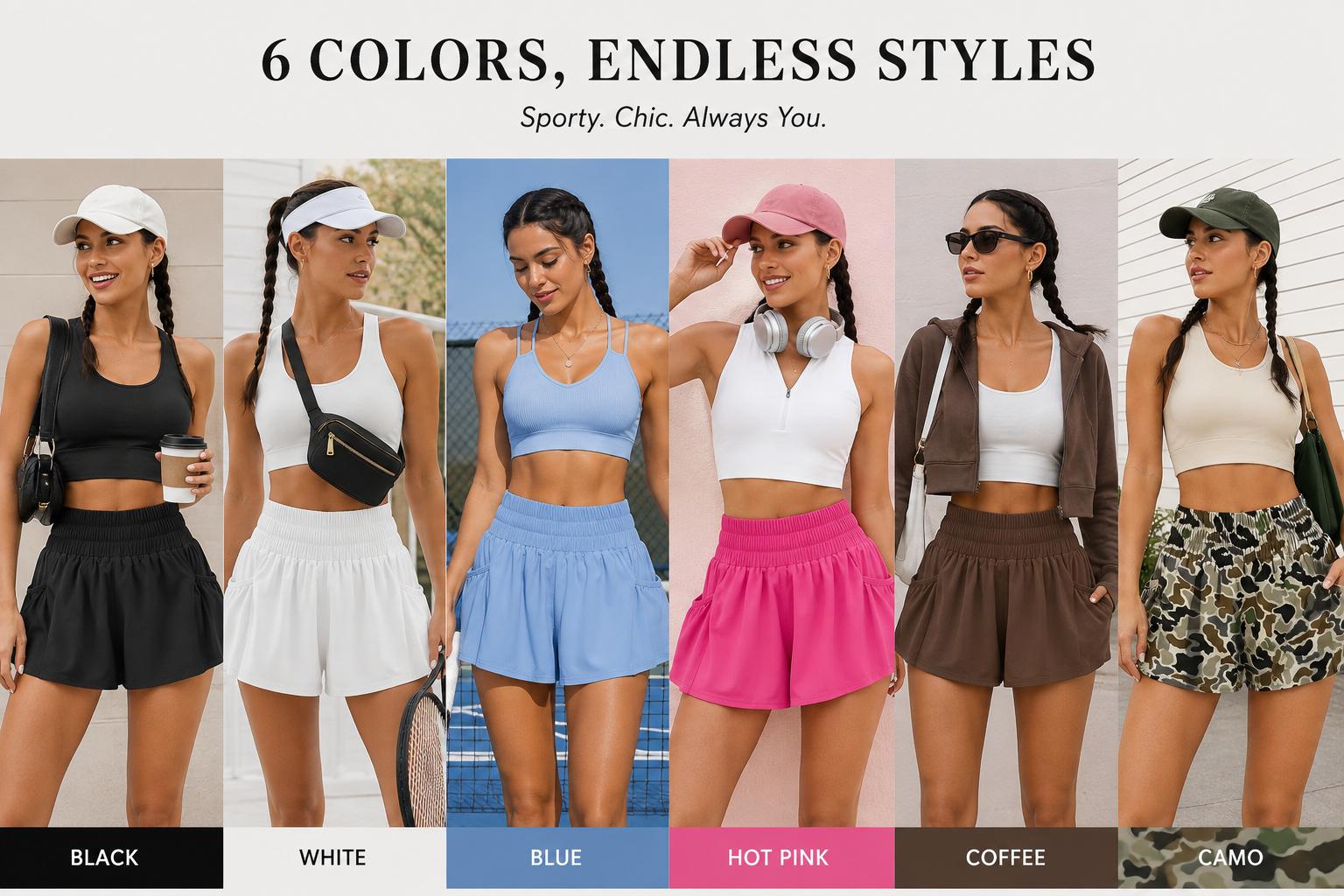 FireSwan Athletic Shorts for Women High Waisted Elastic Running Shorts Gym Workout Flowy Shorts with Pockets