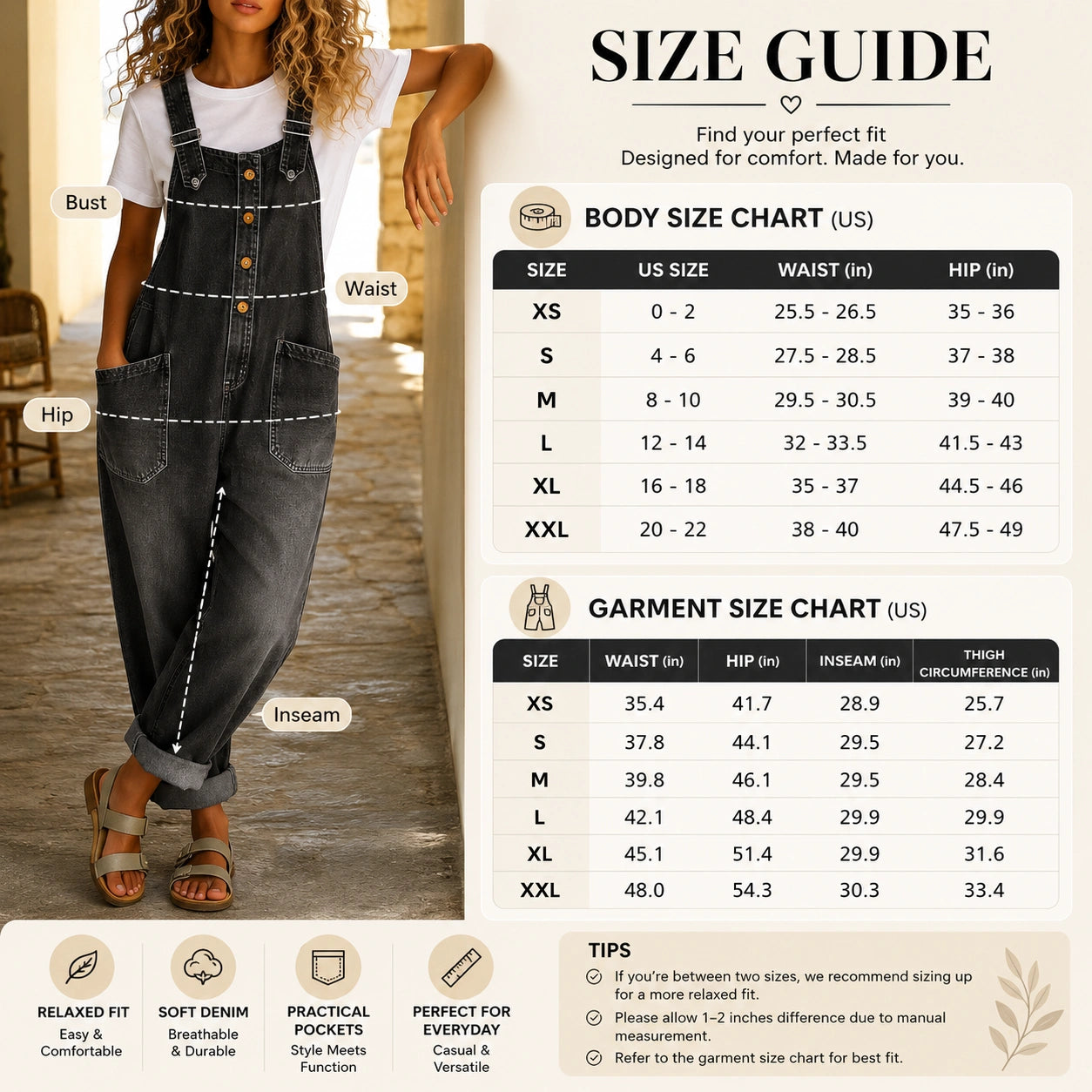 🔥 Last day promotion – Limited Stock!  💥Vintage Loose Wide Leg Jean Bib Overalls