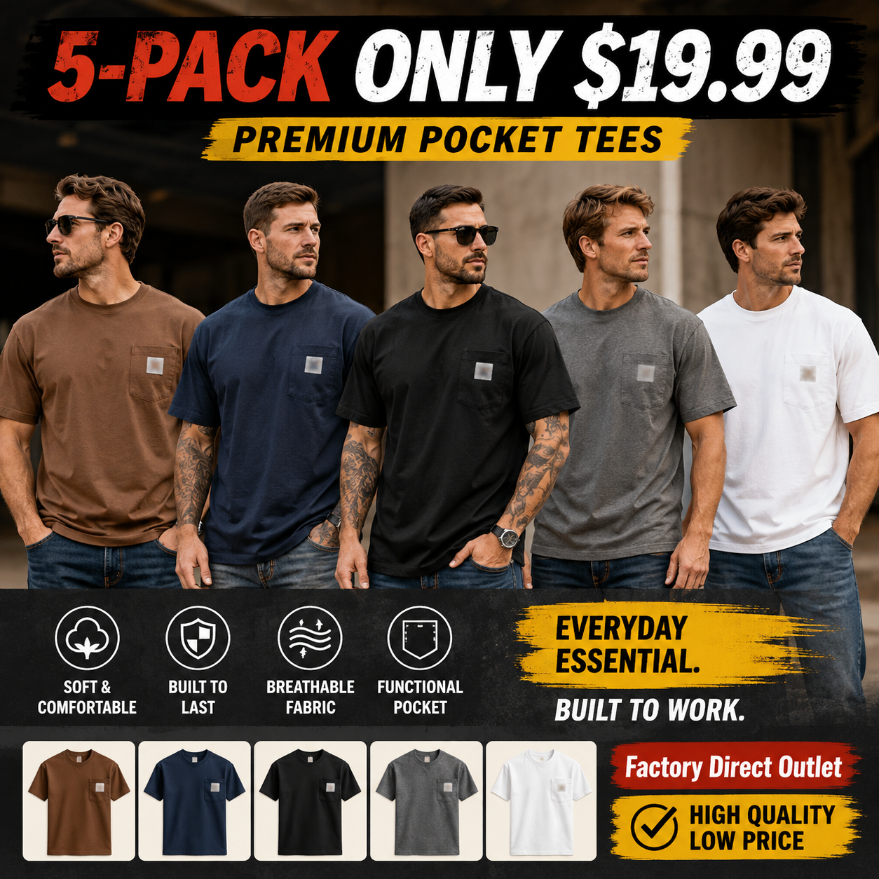 LAST 3 DAYS DEALS🔥CHT Men's K87 Workwear Loose Fit Heavyweight Short-Sleeve Pocket T-Shirt