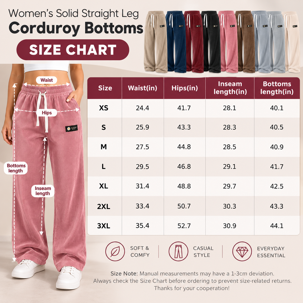 Women's Straight Leg Corduroy Pants Details