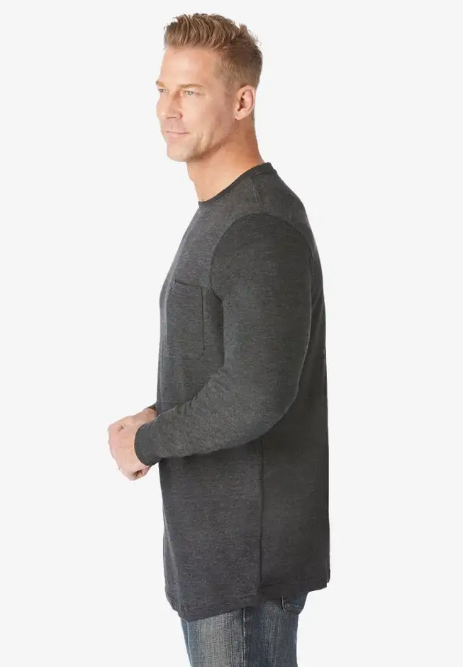 Shrink-LessTM Lightweight Long-Sleeve Crewneck Pocket T-Shirt