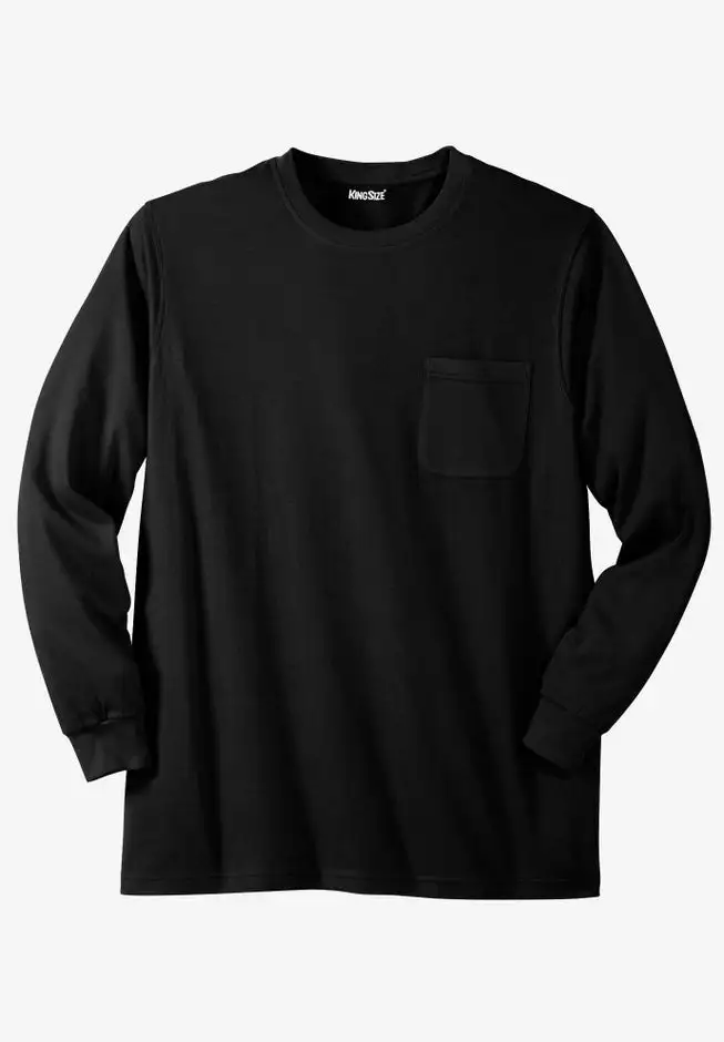 Shrink-LessTM Lightweight Long-Sleeve Crewneck Pocket T-Shirt