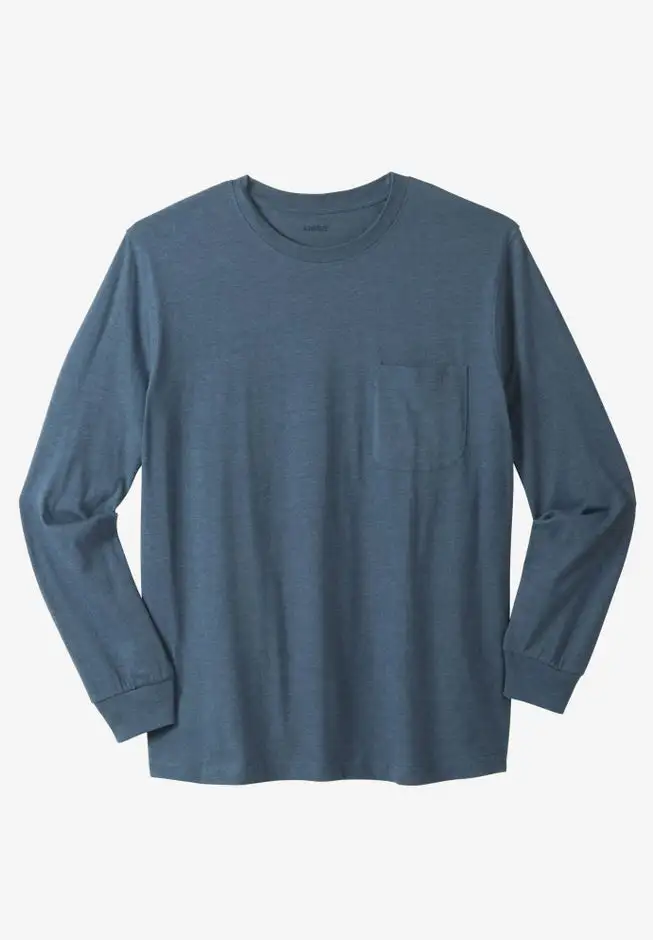 Shrink-LessTM Lightweight Long-Sleeve Crewneck Pocket T-Shirt
