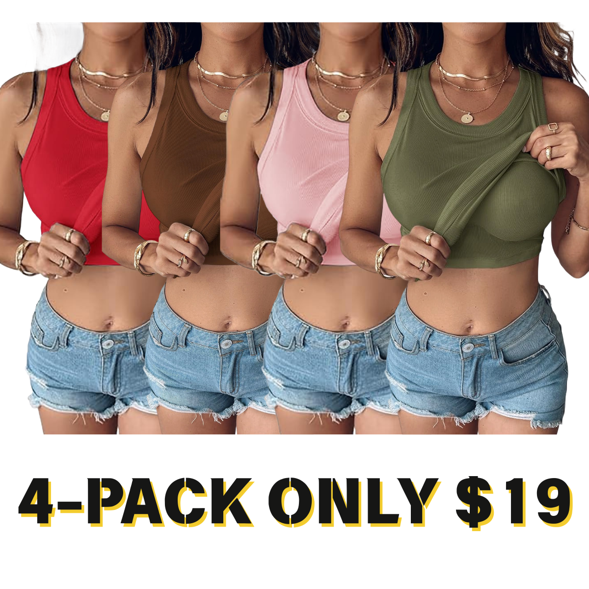 Women Everyday Basic RibbedBuilt-in Bra Tank