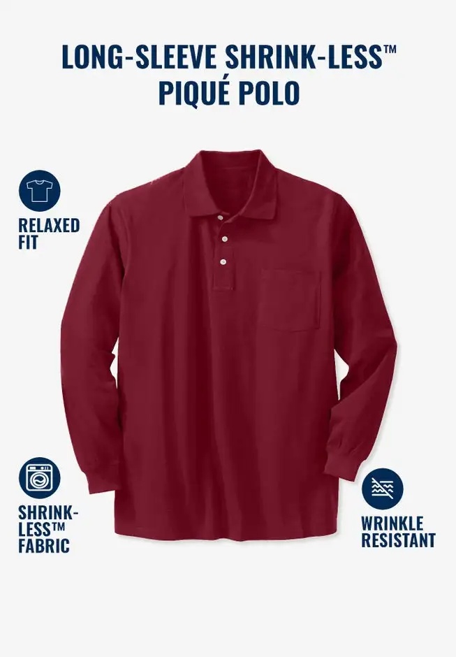 Long-Sleeve Shrink-LessTM Cotton Polo