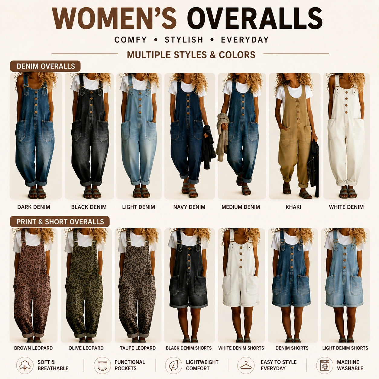 🔥 Last day promotion – Limited Stock!  💥Vintage Loose Wide Leg Jean Bib Overalls